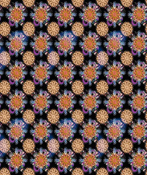 Düz Çiçek Elementleri Tasarımı. Raster illüstrasyonu. Renkli Bahar Temalı Kusursuz Arkaplan. Siyah ve kahverengi renkte çiçekler. Çiçekli, suluboya desenli kusursuz çiçek deseni.