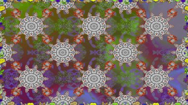 Gri renklerde bahar çiçekleri. Raster illüstrasyonu. Raster çiçek desenli ve çiçekli..