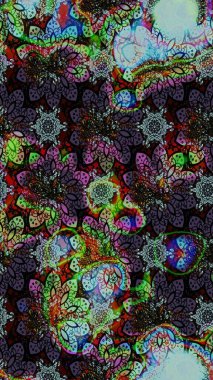 Tekstil için suluboya eskiz deseni. Şirin çiçekli, desenli, siyah renkli renkli bir eskiz. El çizimi çiçek çizimi deseni (fayans)).