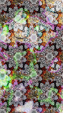 Düz Çiçek Elementleri Tasarımı. Renkli Bahar Teması eskiz kalıbı. Çiçekli çizim şekli. Gri renkli çiçekler.