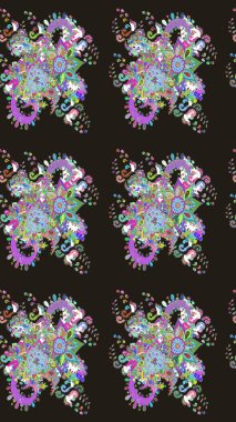 Çiçek deseni. Raster güzel kumaş deseni çiziyor. Renkli Bahar Teması eskiz kalıbı. Düz Çiçek Elementleri Tasarımı.