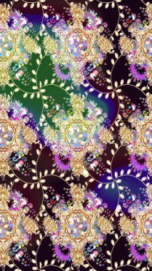 Bahar çiçekleri dallı desen, bej renkler ve çiçek silueti. Raster deseni.