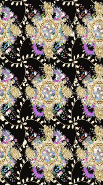 Ağaç dallı bahar çiçekleriyle desen, çiçek siluetiyle siyah renkler. Raster deseni.