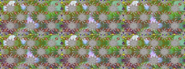 Küçük çiçekli basit, dikişsiz desen. Yeşil ve gri renkli şirin çiçekler. Moda baskısı, albüm, ambalaj kağıdı ve duvar kağıdı için zarif dekoratif süslemeler. Raster illüstrasyonu.