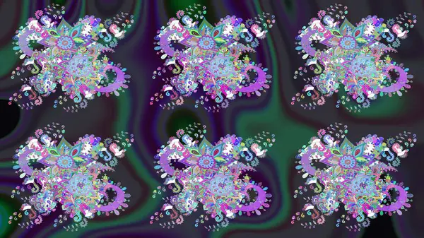 Raster illüstrasyonu. Renkli Bahar Teması eskiz kalıbı. Chichi 'nin kumaş kalıbını çiz. Düz Çiçek Elementleri Tasarımı. Çiçek deseni.