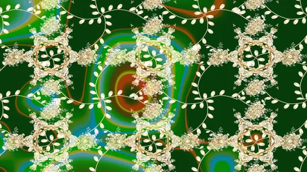 Raster illüstrasyonundaki çiçek desenli çizim. Yeşil renkte çiçekler.