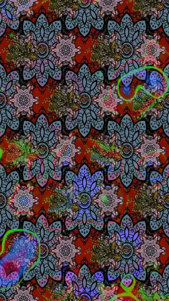 Raster illüstrasyonu. Siyah renklerde. Çiçek buketleriyle klasik tarzda eskiz deseni.