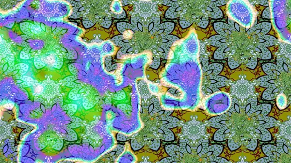 Yeşil renkli bitkilerden oluşan parlak çiçekli çizim deseni.