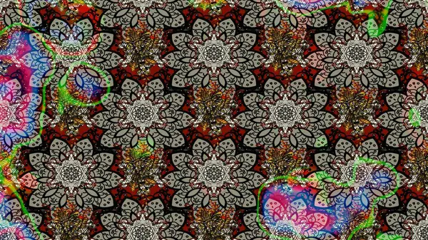 Çiçek ve yapraklı karalama şeklinde Raster çiçek deseni. Gri renklerde bahar çiçekleri. Raster illüstrasyonu.