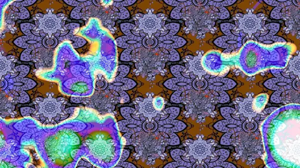 Yaprak ve çiçeklerin suluboya resimleri, menekşe renkleri üzerine çizimler. Yumuşak, mor renkte bahar çiçekleri. Raster illüstrasyonu.