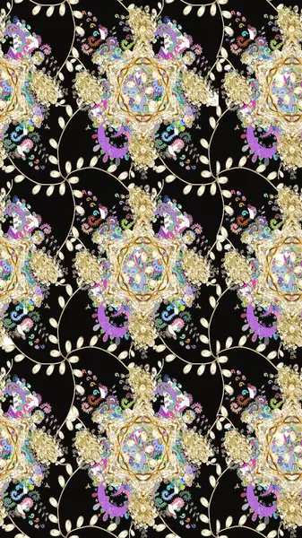 Ağaç dallı bahar çiçekleriyle desen, çiçek siluetiyle siyah renkler. Raster deseni.