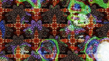 Yapraklı çiçekler ve kahverengi renkli papatya çiçekleri. Eskiz arkaplan modeli. Raster - stok.