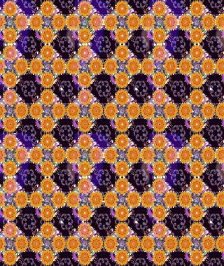 Çiçekli siyah ve turuncu desenli. Raster çiçek izi. Klasik taslak çizimi.