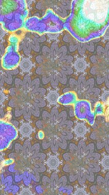 Gri renkli etnik çiçekli zarif eskiz deseni. Asya Tekstil 'inde Raster Çiçek İllüstrasyonu.