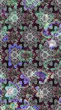 Gri renkli bitkilerden oluşan parlak çiçekli çizim deseni.