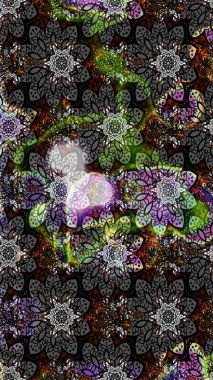 Raster illüstrasyonu. Çiçek desenli çizim. Gri renkli Asya tekstili.