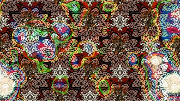 Raster illüstrasyonundaki çiçek desenli çizim. Kahverengi renkte çiçekler.