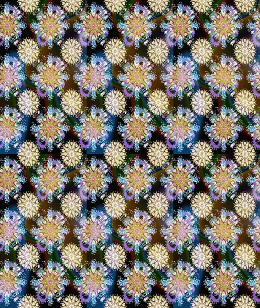 Düz Çiçek Elementleri Tasarımı. Raster illüstrasyonu. Karalama çiçeği. Güzel kumaş deseni. Renkli Bahar Temalı Kusursuz Arkaplan. Zentangle soyut çiçekleri.