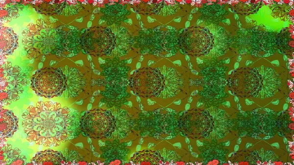 Tişörtsüz arka plan deseni. Tropik çiçekler. Yeşil renkte çiçekler.