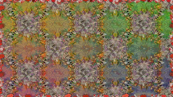 Raster deseni. Bahar çiçekleriyle desen dalla, kahverengi renklerle çiçek siluetiyle.