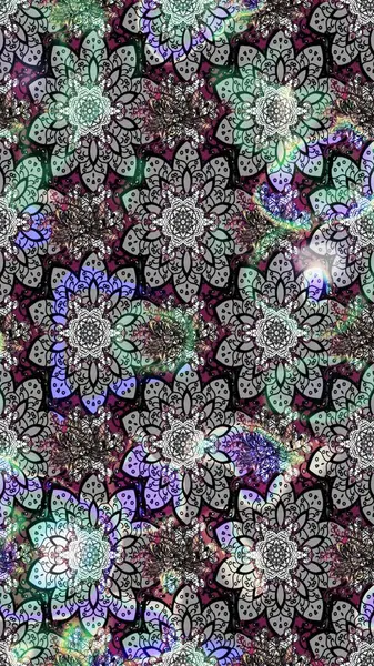 Gri renkli bitkilerden oluşan parlak çiçekli çizim deseni.