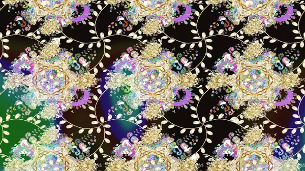 Tarafsız renklerde çok renkli, zarif küçük çiçekler ve komik böcekler, raster deseni, illüstrasyon.