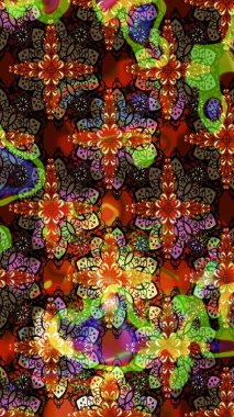 Raster deseni. Bahar çiçekleriyle desen dalla, kahverengi renklerle çiçek siluetiyle.