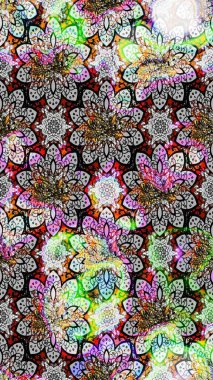 Renkli Bahar Teması eskiz kalıbı. Düz Çiçek Elementleri Tasarımı. Parlak arkaplan eskiz desenli çiçekli fantezi tasarımı.