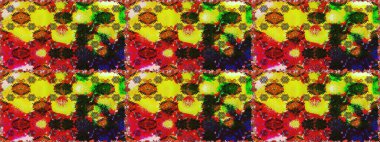 Çok renkli ve kırmızı zarif küçük çiçekler ve sarı ve kırmızı renkli komik böcekler, raster desen, illüstrasyon.