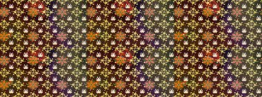 Şirin çiçekli eskiz deseni ve kahverengi ve mor renkli yapraklar, suluboya çiçek deseni, duvar kağıdı, kart ya da kumaş için fayanslı. Raster illüstrasyonu.