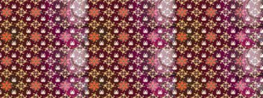 Şirin çiçekli, desenli, mor ve kahverengi renkli bir eskiz deseni. El çizimi çiçek çizimi deseni (fayans). Tekstil için suluboya çizim deseni.