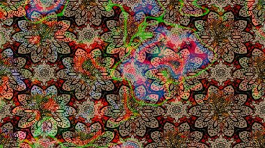 Raster çiçek desenli çiçek deseni, yapraklar, dekoratif elementler, sıçrama, lekeler, el çizimi kontur çizgileri ve Doodle çizim stili, grafik raster çizim çizimi.