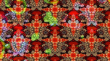 Üzerinde gelincikler ve vadi zambakları olan renkli çiçek desenli nakış deseni. Tekstil tasarımı için kırmızı renkte geleneksel Raster çiçek buketi.