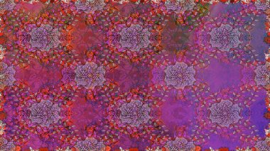 Renkli Bahar Temalı Kusursuz Arkaplan. Çiçeksiz desenli arka plan. Düz Çiçek Elementleri Tasarım Raster illüstrasyonu. Mor renkte çiçekler.