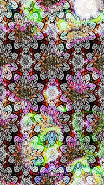 Renkli Bahar Teması eskiz kalıbı. Düz Çiçek Elementleri Tasarımı. Parlak arkaplan eskiz desenli çiçekli fantezi tasarımı.