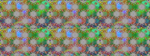 Çiçek deseni. Raster illüstrasyonu. Kusursuz Chichi kumaş deseni. Renkli Bahar Temalı Kusursuz Arkaplan. Düz Çiçek Elementleri Tasarımı.