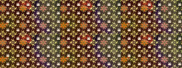 Şirin çiçekli eskiz deseni ve kahverengi ve mor renkli yapraklar, suluboya çiçek deseni, duvar kağıdı, kart ya da kumaş için fayanslı. Raster illüstrasyonu.