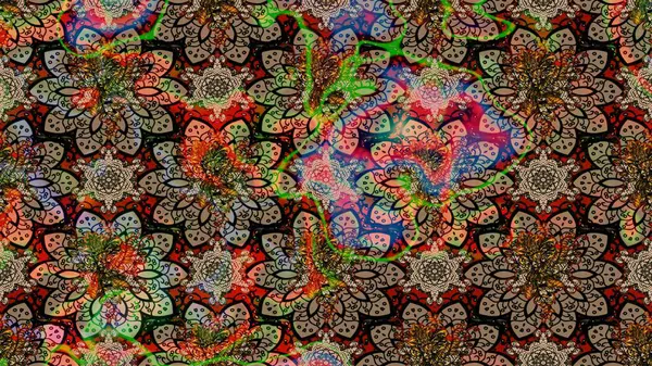 Raster çiçek desenli çiçek deseni, yapraklar, dekoratif elementler, sıçrama, lekeler, el çizimi kontur çizgileri ve Doodle çizim stili, grafik raster çizim çizimi.