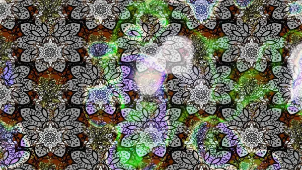 Çiçek desenli çizim. Raster illüstrasyonu. Asya tekstil tarzında. Gri renkli çiçekler. Renkli Bahar Teması eskiz kalıbı. Düz Çiçek Elementleri Tasarımı.