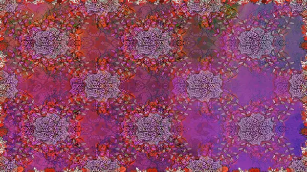 Renkli Bahar Temalı Kusursuz Arkaplan. Çiçeksiz desenli arka plan. Düz Çiçek Elementleri Tasarım Raster illüstrasyonu. Mor renkte çiçekler.