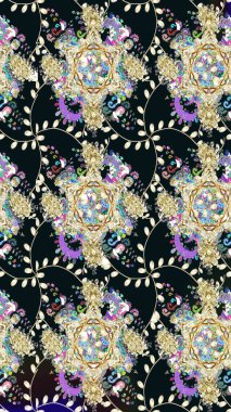 Soyut etnik raster çizim kalıbı. Kabile sanatı boho baskısı, klasik çiçek arkaplanı. Arkaplan dokusu, duvar kağıdı, gri renkli çiçek teması.