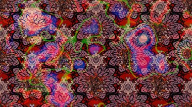 Pembe renkli etnik çiçeklerle süslenmiş zarif bir eskiz. Raster Çiçek İllüstrasyon Şirin Tekstil.