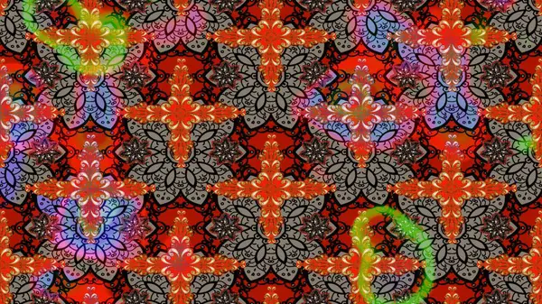 Suluboya çiçekli çiçek deseni. Raster illüstrasyonu. Kırmızı renkte güzel tekstil.