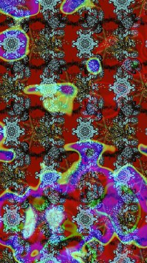 Halk tarzı. Moda baskıları için zarif bir şablon. Modern çiçek arkaplanı. Parlak renkli çiçekleri ve kırmızı yaprakları olan harika bir çiçek deseni..