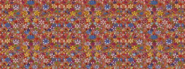 Kahverengi ve kırmızı renklerde çiçeksiz. Çiçek deseni. Kahverengi ve kırmızı renkte çiçekler. Raster illüstrasyonu. Şatafatlı bahar bahçesi dokusu.