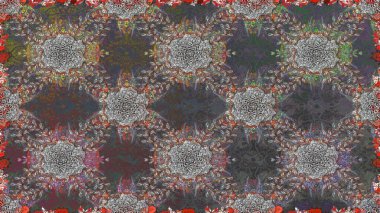 Çiçek grisi ve kahverengi, pürüzsüz desen. Raster Yumuşak kumaş deseni. Raster çiçek izi. Klasik taslak çizimi.