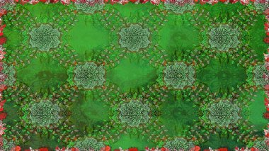 Yapraklı kusursuz desen. Şirin, zarif çiçekler Raster illüstrasyonu. Poster ya da kapak için arka plan. Tekstil için figür. Davetiye ve kartpostal tasarımı için dekoratif çiçek unsurları.