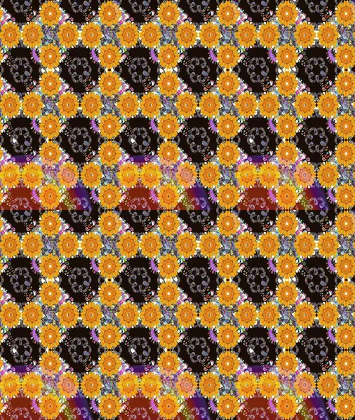 Sarı ve gri renkli çiçekler. Renkli Bahar Temalı Kusursuz Arkaplan. Düz Çiçek Elementleri Tasarımı. Güzel çiçek deseni..