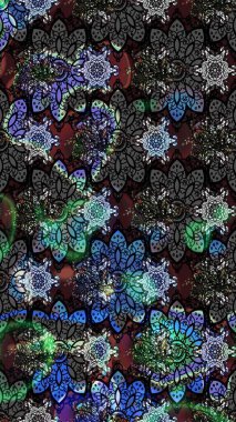 Süslü kumaş deseni. Raster illüstrasyonundaki çiçek desenli çizim. Düz Çiçek Elementleri Tasarımı. Renkli Bahar Teması çizim şablonu.