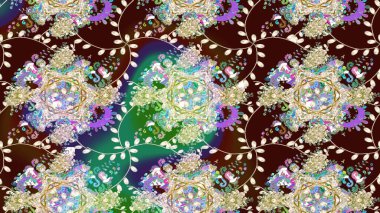 Raster illüstrasyonu. Patlayan çiçekler soyut olarak yerleştirilmiş. Raster deseni. Yumuşak, bahar çiçekleri kahverengi renklerde.